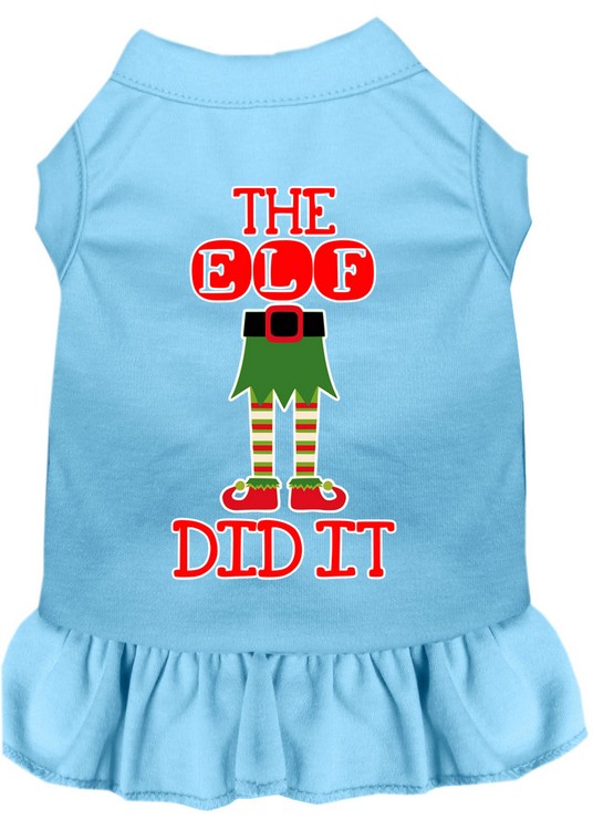 The Elf Did It Screen Print Dog Dress Baby Blue XL